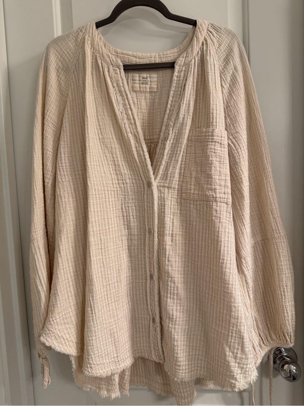 aerie Cream Button-Front Gauze Top